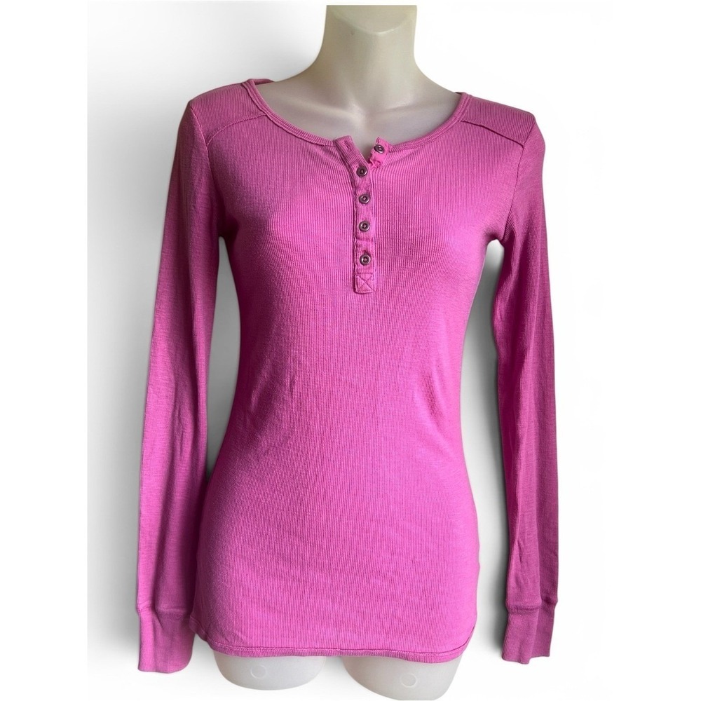 Mossimo Y2K Womens Size XS Pink Henley Waffle Knit Thermal Top Elena Bella 2000s